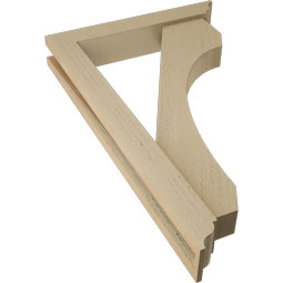 Ekena Millwork - BKTUR0352X20X32LEC01RCPR - Timberthane Faux Wood Legacy Style Bracket w/ Offset Brace, Traditional Ends, 3 1/2"W x 20"D x 32"H, Primed Tan