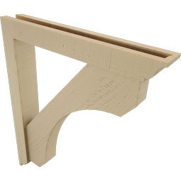 Ekena Millwork - BKTUR0352X24X28LEC01RCPR - Timberthane Faux Wood Legacy Style Bracket w/ Offset Brace, Traditional Ends, 3 1/2"W x 24"D x 28"H, Primed Tan