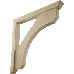Ekena Millwork - BKTUR0352X32X32LEC01RCPR - Timberthane Faux Wood Legacy Style Bracket w/ Offset Brace, Traditional Ends, 3 1/2"W x 32"D x 32"H, Primed Tan