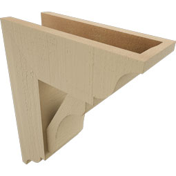 Ekena Millwork - BKTUR0554X14X18LEC01RCPR - Timberthane Faux Wood Legacy Style Bracket w/ Offset Brace, Traditional Ends, 5 1/2"W x 14"D x 18"H, Primed Tan