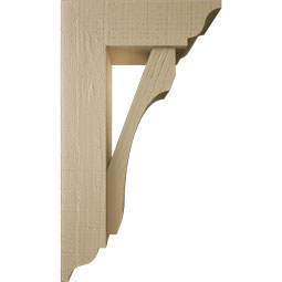 Ekena Millwork - BKTUR0554X16X28LEC01RCPR - Timberthane Faux Wood Legacy Style Bracket w/ Offset Brace, Traditional Ends, 5 1/2"W x 16"D x 28"H, Primed Tan