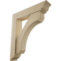 Ekena Millwork - BKTUR0554X28X32LEC01RCPR - Timberthane Faux Wood Legacy Style Bracket w/ Offset Brace, Traditional Ends, 5 1/2"W x 28"D x 32"H, Primed Tan