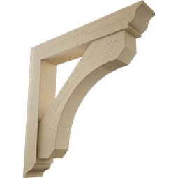 Ekena Millwork - BKTUR0554X34X34LEC01RCPR - Timberthane Faux Wood Legacy Style Bracket w/ Offset Brace, Traditional Ends, 5 1/2"W x 34"D x 34"H, Primed Tan