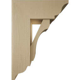 Ekena Millwork - BKTUR0756X20X28LEC01RCPR - Timberthane Faux Wood Legacy Style Bracket w/ Offset Brace, Traditional Ends, 7 1/2"W x 20"D x 28"H, Primed Tan