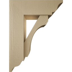 Ekena Millwork - BKTUR0756X24X32LEC01RCPR - Timberthane Faux Wood Legacy Style Bracket w/ Offset Brace, Traditional Ends, 7 1/2"W x 24"D x 32"H, Primed Tan