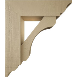 Ekena Millwork - BKTUR0756X28X32LEC01RCPR - Timberthane Faux Wood Legacy Style Bracket w/ Offset Brace, Traditional Ends, 7 1/2"W x 28"D x 32"H, Primed Tan