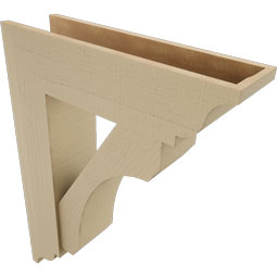 Ekena Millwork - BKTUR0756X28X36LEC01RCPR - Timberthane Faux Wood Legacy Style Bracket w/ Offset Brace, Traditional Ends, 7 1/2"W x 28"D x 36"H, Primed Tan