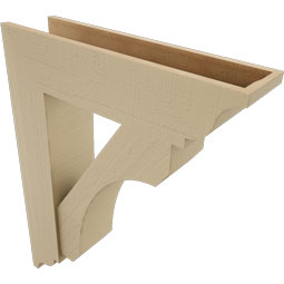 Ekena Millwork - BKTUR0756X30X38LEC01RCPR - Timberthane Faux Wood Legacy Style Bracket w/ Offset Brace, Traditional Ends, 7 1/2"W x 30"D x 38"H, Primed Tan