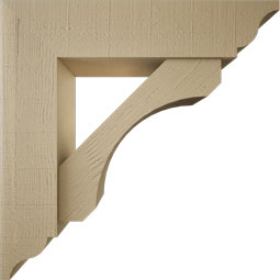 Ekena Millwork - BKTUR0756X32X32LEC01RCPR - Timberthane Faux Wood Legacy Style Bracket w/ Offset Brace, Traditional Ends, 7 1/2"W x 32"D x 32"H, Primed Tan