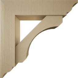 Ekena Millwork - BKTUR0756X34X34LEC01RCPR - Timberthane Faux Wood Legacy Style Bracket w/ Offset Brace, Traditional Ends, 7 1/2"W x 34"D x 34"H, Primed Tan