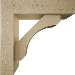 Ekena Millwork - BKTUR0352X14X14LEC05RCPR - Timberthane Faux Wood Legacy Style Bracket w/ Offset Brace, Block Ends, 3 1/2"W x 14"D x 14"H, Primed Tan