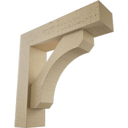 Ekena Millwork - BKTUR0352X14X14LEC05RCPR - Timberthane Faux Wood Legacy Style Bracket w/ Offset Brace, Block Ends, 3 1/2"W x 14"D x 14"H, Primed Tan