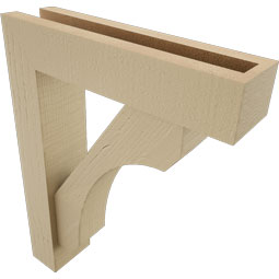 Ekena Millwork - BKTUR0352X14X18LEC05RCPR - Timberthane Faux Wood Legacy Style Bracket w/ Offset Brace, Block Ends, 3 1/2"W x 14"D x 18"H, Primed Tan