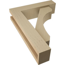 Ekena Millwork - BKTUR0352X14X18LEC05RCPR - Timberthane Faux Wood Legacy Style Bracket w/ Offset Brace, Block Ends, 3 1/2"W x 14"D x 18"H, Primed Tan
