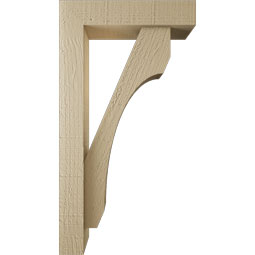 Ekena Millwork - BKTUR0352X14X26LEC05RCPR - Timberthane Faux Wood Legacy Style Bracket w/ Offset Brace, Block Ends, 3 1/2"W x 14"D x 26"H, Primed Tan