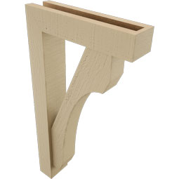 Ekena Millwork - BKTUR0352X14X26LEC05RCPR - Timberthane Faux Wood Legacy Style Bracket w/ Offset Brace, Block Ends, 3 1/2"W x 14"D x 26"H, Primed Tan