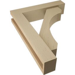 Ekena Millwork - BKTUR0352X16X20LEC05RCPR - Timberthane Faux Wood Legacy Style Bracket w/ Offset Brace, Block Ends, 3 1/2"W x 16"D x 20"H, Primed Tan