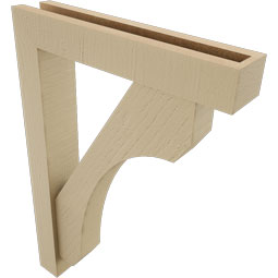 Ekena Millwork - BKTUR0352X18X26LEC05RCPR - Timberthane Faux Wood Legacy Style Bracket w/ Offset Brace, Block Ends, 3 1/2"W x 18"D x 26"H, Primed Tan