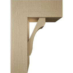 Ekena Millwork - BKTUR0756X20X28LEC05RCPR - Timberthane Faux Wood Legacy Style Bracket w/ Offset Brace, Block Ends, 7 1/2"W x 20"D x 28"H, Primed Tan