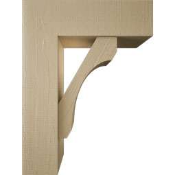 Ekena Millwork - BKTUR0756X24X32LEC05RCPR - Timberthane Faux Wood Legacy Style Bracket w/ Offset Brace, Block Ends, 7 1/2"W x 24"D x 32"H, Primed Tan
