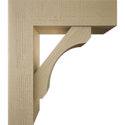Ekena Millwork - BKTUR0756X28X32LEC05RCPR - Timberthane Faux Wood Legacy Style Bracket w/ Offset Brace, Block Ends, 7 1/2"W x 28"D x 32"H, Primed Tan