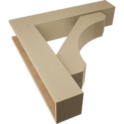 Ekena Millwork - BKTUR0756X38X38LEC05RCPR - Timberthane Faux Wood Legacy Style Bracket w/ Offset Brace, Block Ends, 7 1/2"W x 38"D x 38"H, Primed Tan