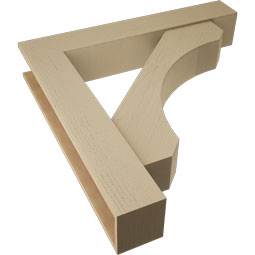 Ekena Millwork - BKTUR0756X44X44LEC05RCPR - Timberthane Faux Wood Legacy Style Bracket w/ Offset Brace, Block Ends, 7 1/2"W x 44"D x 44"H, Primed Tan