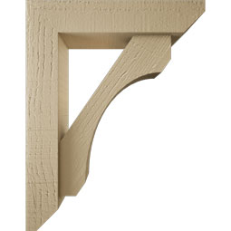 Ekena Millwork - BKTUR0352X14X18LEC06RCPR - Timberthane Faux Wood Legacy Style Bracket w/ Offset Brace, Slat Ends, 3 1/2"W x 14"D x 18"H, Primed Tan
