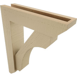Ekena Millwork - BKTUR0352X14X18LEC06RCPR - Timberthane Faux Wood Legacy Style Bracket w/ Offset Brace, Slat Ends, 3 1/2"W x 14"D x 18"H, Primed Tan