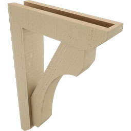 Ekena Millwork - BKTUR0352X14X22LEC06RCPR - Timberthane Faux Wood Legacy Style Bracket w/ Offset Brace, Slat Ends, 3 1/2"W x 14"D x 22"H, Primed Tan
