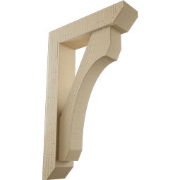 Ekena Millwork - BKTUR0352X14X22LEC06RCPR - Timberthane Faux Wood Legacy Style Bracket w/ Offset Brace, Slat Ends, 3 1/2"W x 14"D x 22"H, Primed Tan