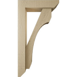 Ekena Millwork - BKTUR0352X14X26LEC06RCPR - Timberthane Faux Wood Legacy Style Bracket w/ Offset Brace, Slat Ends, 3 1/2"W x 14"D x 26"H, Primed Tan