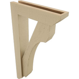 Ekena Millwork - BKTUR0352X14X26LEC06RCPR - Timberthane Faux Wood Legacy Style Bracket w/ Offset Brace, Slat Ends, 3 1/2"W x 14"D x 26"H, Primed Tan