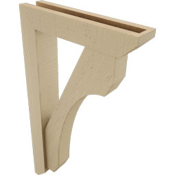 Ekena Millwork - BKTUR0352X16X28LEC06RCPR - Timberthane Faux Wood Legacy Style Bracket w/ Offset Brace, Slat Ends, 3 1/2"W x 16"D x 28"H, Primed Tan