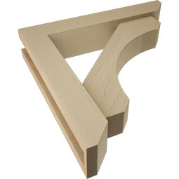 Ekena Millwork - BKTUR0352X18X18LEC06RCPR - Timberthane Faux Wood Legacy Style Bracket w/ Offset Brace, Slat Ends, 3 1/2"W x 18"D x 18"H, Primed Tan
