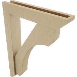 Ekena Millwork - BKTUR0352X18X26LEC06RCPR - Timberthane Faux Wood Legacy Style Bracket w/ Offset Brace, Slat Ends, 3 1/2"W x 18"D x 26"H, Primed Tan