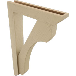 Ekena Millwork - BKTUR0352X18X30LEC06RCPR - Timberthane Faux Wood Legacy Style Bracket w/ Offset Brace, Slat Ends, 3 1/2"W x 18"D x 30"H, Primed Tan