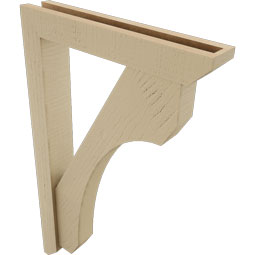 Ekena Millwork - BKTUR0352X20X32LEC06RCPR - Timberthane Faux Wood Legacy Style Bracket w/ Offset Brace, Slat Ends, 3 1/2"W x 20"D x 32"H, Primed Tan