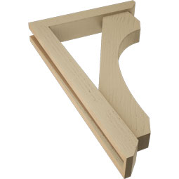 Ekena Millwork - BKTUR0352X20X32LEC06RCPR - Timberthane Faux Wood Legacy Style Bracket w/ Offset Brace, Slat Ends, 3 1/2"W x 20"D x 32"H, Primed Tan