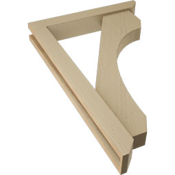 Ekena Millwork - BKTUR0352X22X34LEC06RCPR - Timberthane Faux Wood Legacy Style Bracket w/ Offset Brace, Slat Ends, 3 1/2"W x 22"D x 34"H, Primed Tan