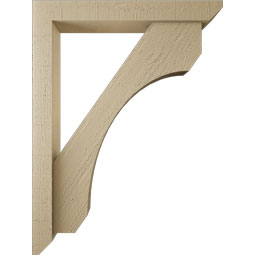 Ekena Millwork - BKTUR0352X24X32LEC06RCPR - Timberthane Faux Wood Legacy Style Bracket w/ Offset Brace, Slat Ends, 3 1/2"W x 24"D x 32"H, Primed Tan
