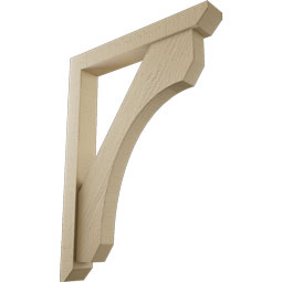 Ekena Millwork - BKTUR0352X24X32LEC06RCPR - Timberthane Faux Wood Legacy Style Bracket w/ Offset Brace, Slat Ends, 3 1/2"W x 24"D x 32"H, Primed Tan