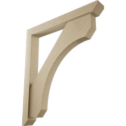Ekena Millwork - BKTUR0352X28X32LEC06RCPR - Timberthane Faux Wood Legacy Style Bracket w/ Offset Brace, Slat Ends, 3 1/2"W x 28"D x 32"H, Primed Tan