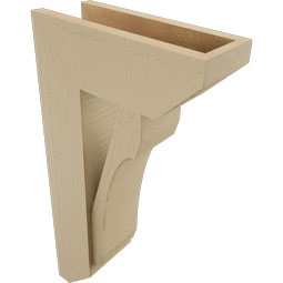 Ekena Millwork - BKTUR0554X14X26LEC06RCPR - Timberthane Faux Wood Legacy Style Bracket w/ Offset Brace, Slat Ends, 5 1/2"W x 14"D x 26"H, Primed Tan