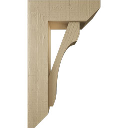 Ekena Millwork - BKTUR0554X16X28LEC06RCPR - Timberthane Faux Wood Legacy Style Bracket w/ Offset Brace, Slat Ends, 5 1/2"W x 16"D x 28"H, Primed Tan