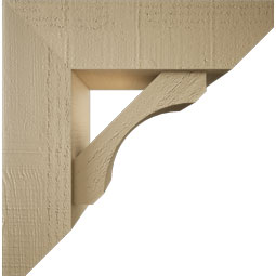 Ekena Millwork - BKTUR0554X18X18LEC06RCPR - Timberthane Faux Wood Legacy Style Bracket w/ Offset Brace, Slat Ends, 5 1/2"W x 18"D x 18"H, Primed Tan