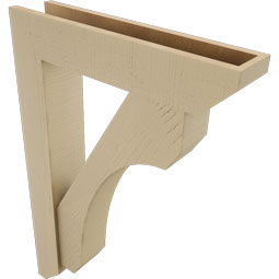 Ekena Millwork - BKTUR0554X26X38LEC06RCPR - Timberthane Faux Wood Legacy Style Bracket w/ Offset Brace, Slat Ends, 5 1/2"W x 26"D x 38"H, Primed Tan