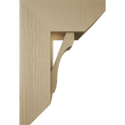 Ekena Millwork - BKTUR0756X18X26LEC06RCPR - Timberthane Faux Wood Legacy Style Bracket w/ Offset Brace, Slat Ends, 7 1/2"W x 18"D x 26"H, Primed Tan
