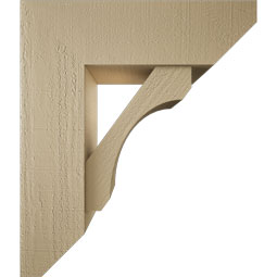 Ekena Millwork - BKTUR0756X24X28LEC06RCPR - Timberthane Faux Wood Legacy Style Bracket w/ Offset Brace, Slat Ends, 7 1/2"W x 24"D x 28"H, Primed Tan