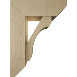 Ekena Millwork - BKTUR0756X24X32LEC06RCPR - Timberthane Faux Wood Legacy Style Bracket w/ Offset Brace, Slat Ends, 7 1/2"W x 24"D x 32"H, Primed Tan